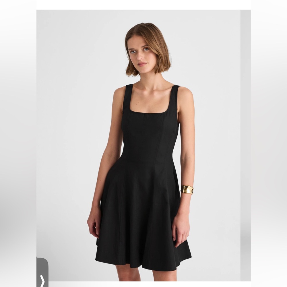 NEW MADEWELL Seamed Open Squareneck Mini Dress in Black Fit & Flare Size 14